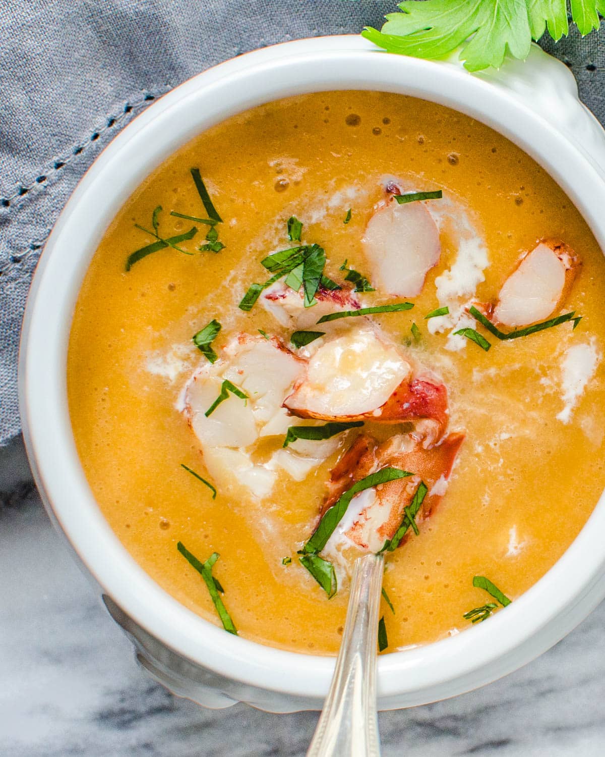 A serving of lobster bisque.