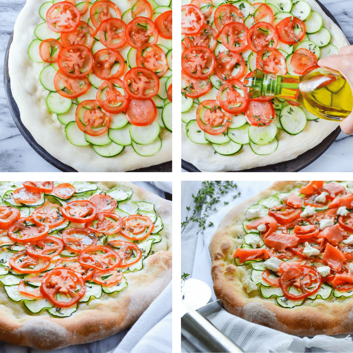 Building the Fresh Smoked Salmon Chèvre Pizza.