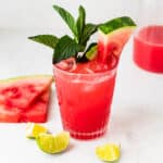 A frosty glass of watermelon water.