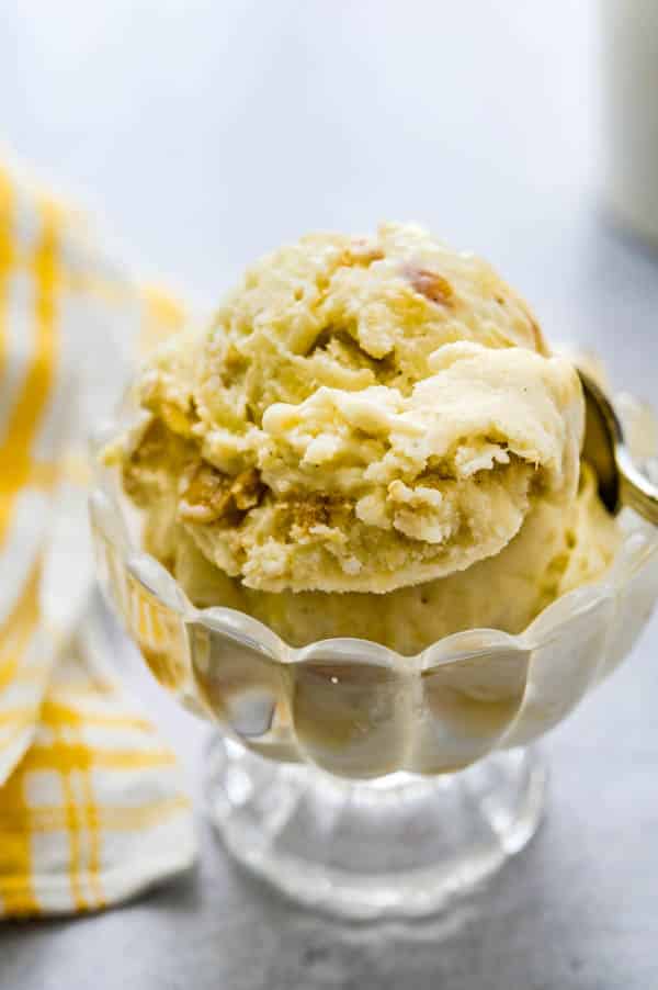 a bowl of old fashioned peanut butter banana ice cream.