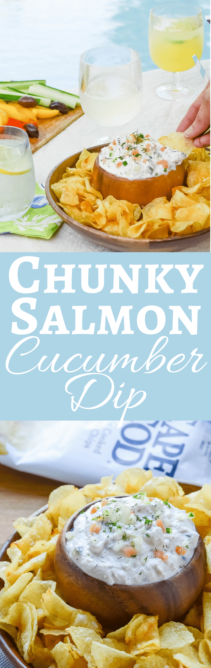 A quick and easy fish dip recipe, this Chunky Salmon Cucumber Dip, spiked with horseradish, fresh lemon, dill and smoked salmon is a crowd pleaser! #SnackSnapShare #SnackStories #AD