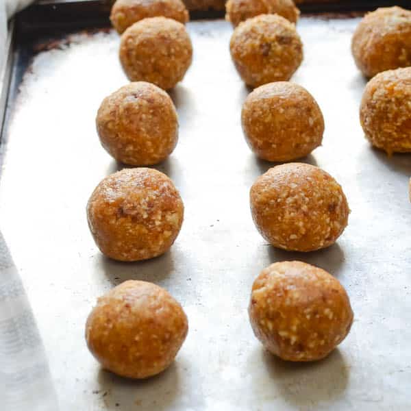 Apricot Date Nut Bites on a baking sheet.