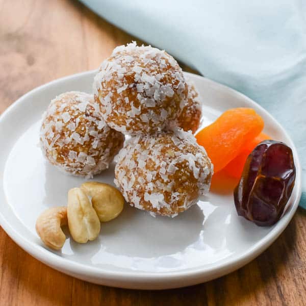 Apricot Date Nut Bites on a plate