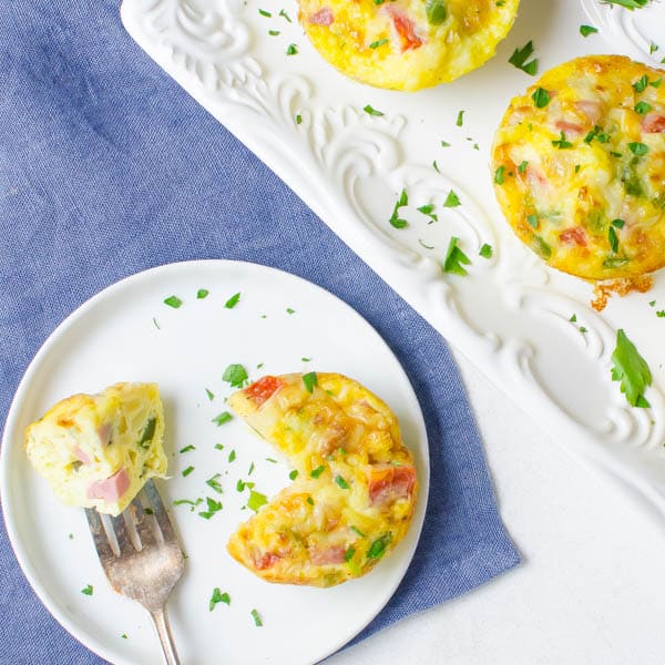 Smoked Gouda Omelette Cups on a plate with fork