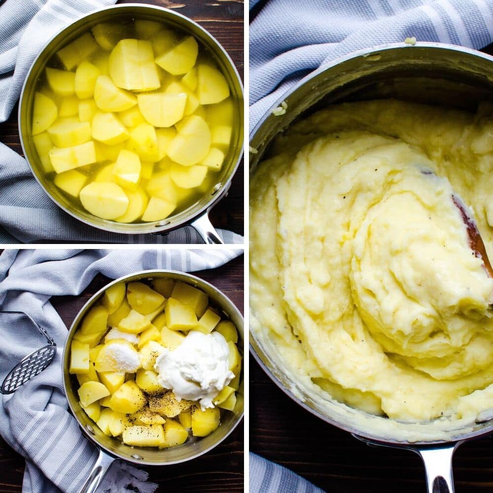 Making mashed potatoes for original shepherd's pie recipe