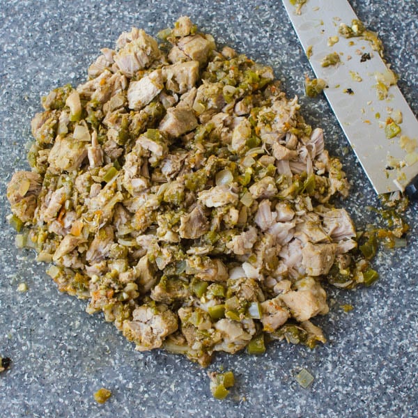 Hatch Chile Chopped Pork with knife