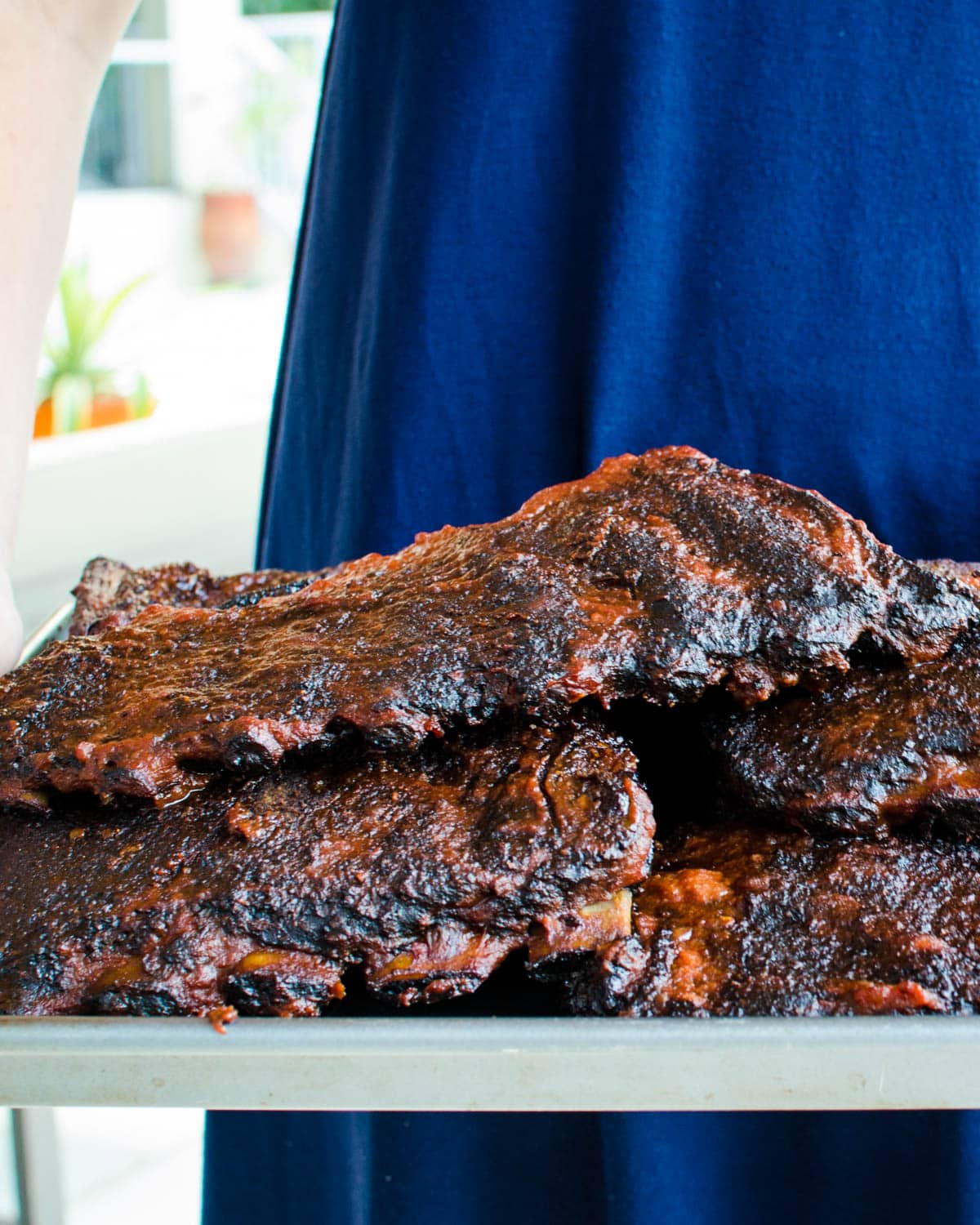 A platter of hickory smoked ribs.