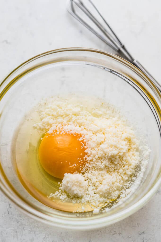 egg and parmesan cheese in a small prep bowl. 