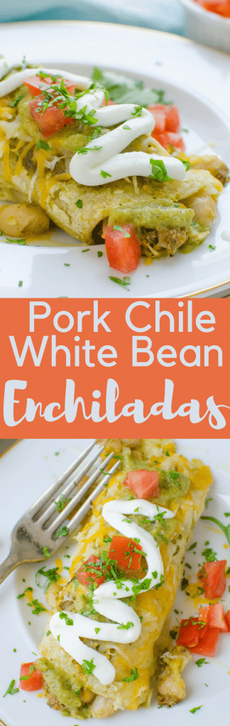 This homemade enchilada recipe is loaded with chopped pork, white beans and spicy enchilada sauce. Pork Chile White Bean Enchiladas are great comfort food.