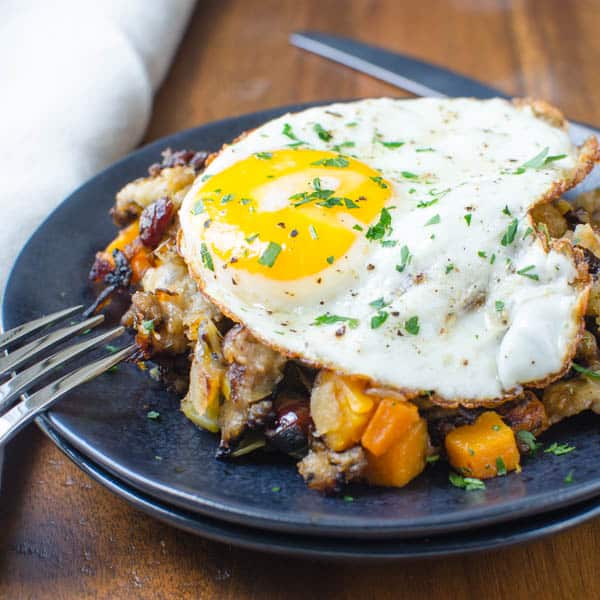 Leftover Stuffing "Hash" with an egg on top