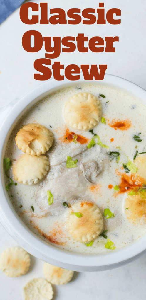 This classic oyster stew recipe is easy & delicious. Oysters, milk & cream make this seafood stew rich & hearty! Great with oyster crackers & hot sauce. #seafood #oysters #soup #stew #milk #cream #oysterstew #authenticoysterstew #creamsoups #seafoodsoup #seafoodchowder #chowder #shellfish #rappahannockriveroysters #chesapeakebayoysters 