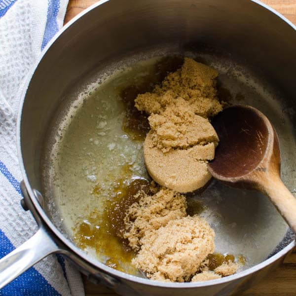 brown sugar and butter in a pan.
