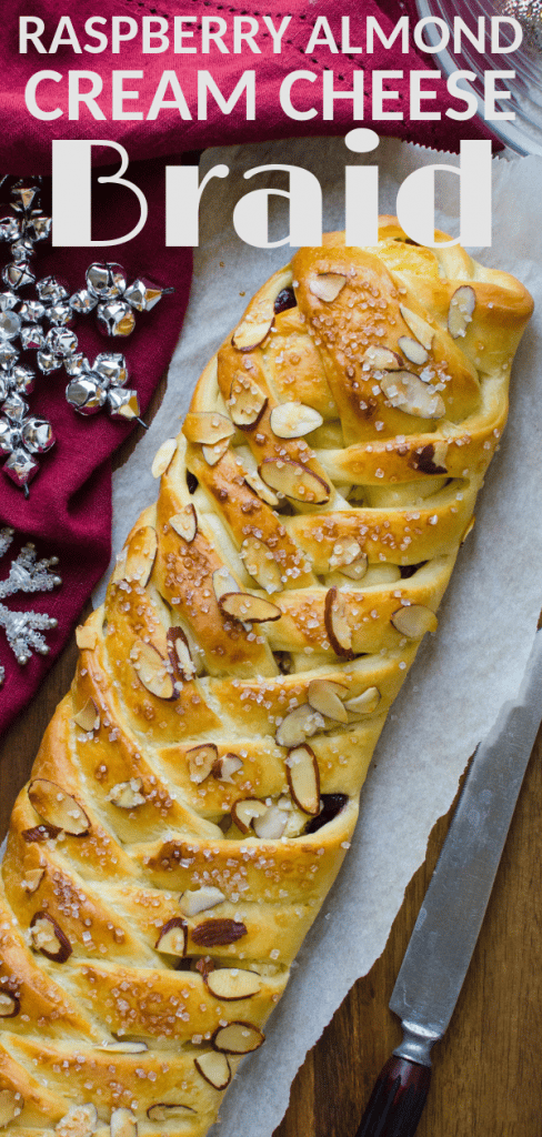 This step by step recipe for cream cheese pastry makes two large Raspberry Almond Cream Cheese Braids that are perfect for holiday brunch! This family favorite combines a classic raspberry coffee cake with a cream cheese filling for danish into a showstopping raspberry danish. #raspberry #creamcheese #brunch #danish #pastry #coffeecake #danishrecipe #raspberrycoffeecake #raspberrybraid #creamcheesebraid #creamcheesecoffeecake