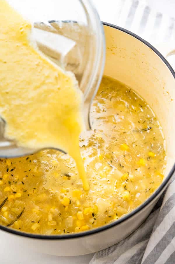 add the corn chowder puree back to the pot.