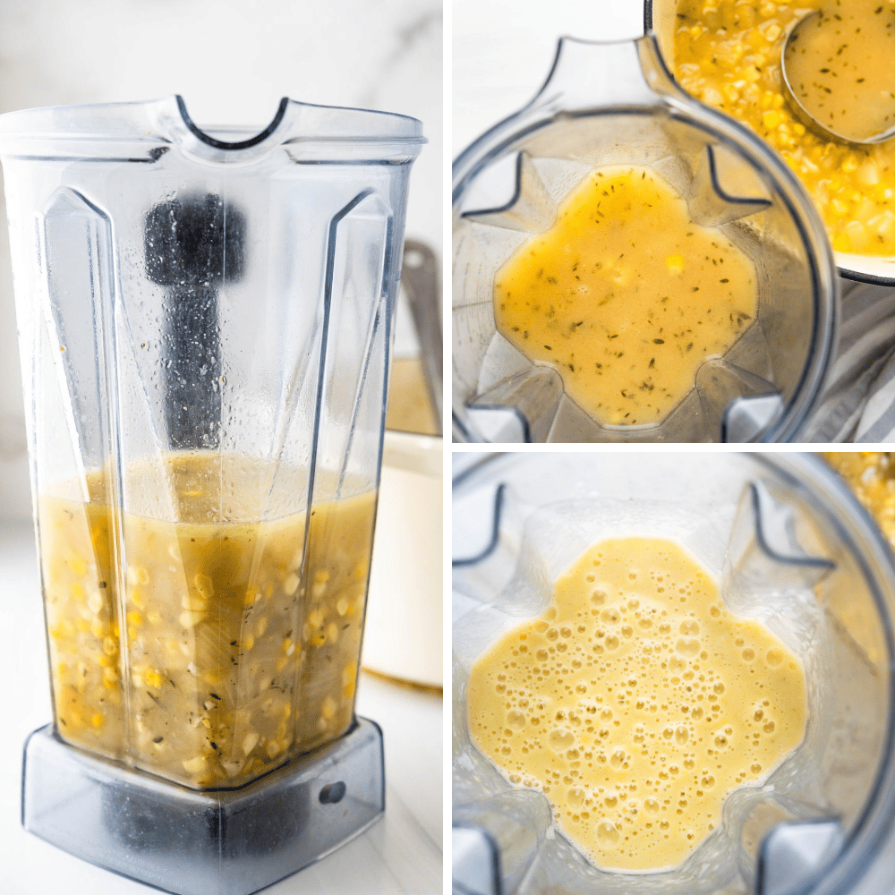 puree half of the sweet smoky corn chowder in a blender until smooth.