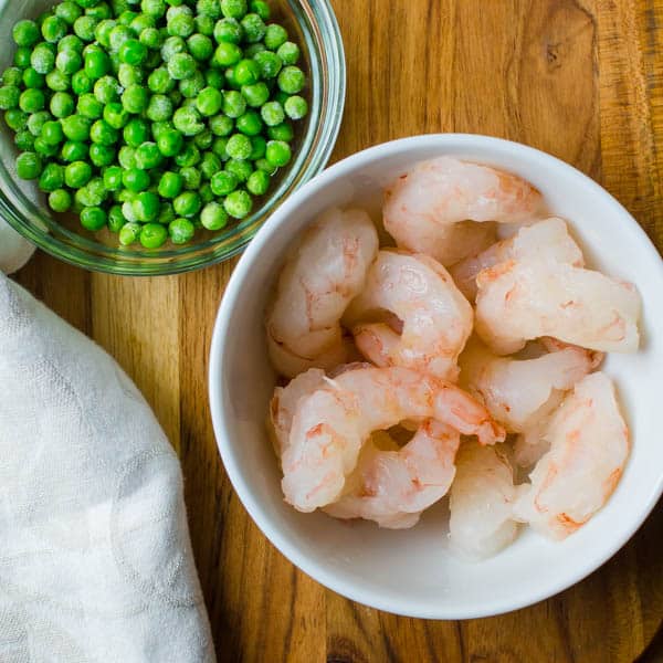 frozen peas and deveined shrimp