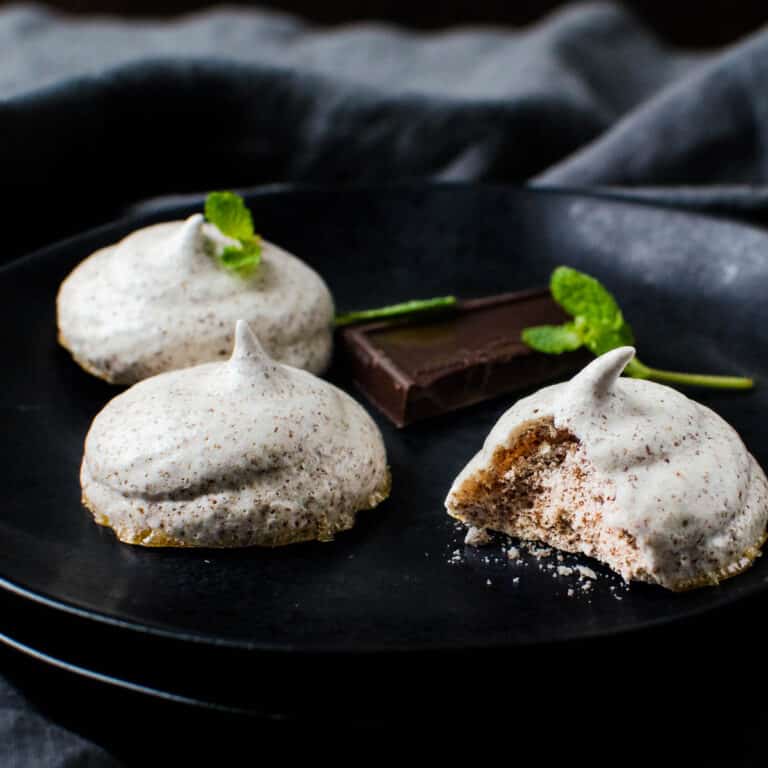 A plate of chocolate mint meringue cookies.