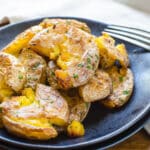 a plate of duck fat potatoes.
