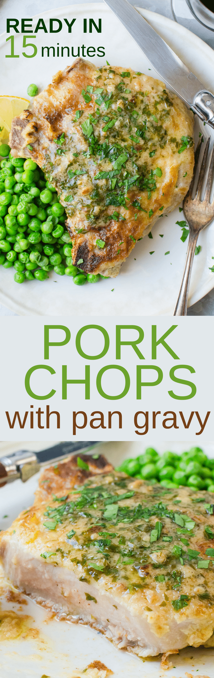 Want to know how to pan fry pork chops? These pork chops with pan gravy are an easy, hearty weeknight meal. Simple preparation and ready in 15 minutes, breaded fried, pork chops will satisfy everyone's appetite! #porkchops #panfriedporkchops #porkchopsrecipe #mustardporkchops #dijonporkchops #howtopanfryporkchops #pansauce #pangravy #lemonjuice #15minutemeals #under30minutes #mealsinminutes #easyporkchops #quickporkchops #breadedporkchops #fastporkchops #porkchopsrecipe #bestporkchoprecipe