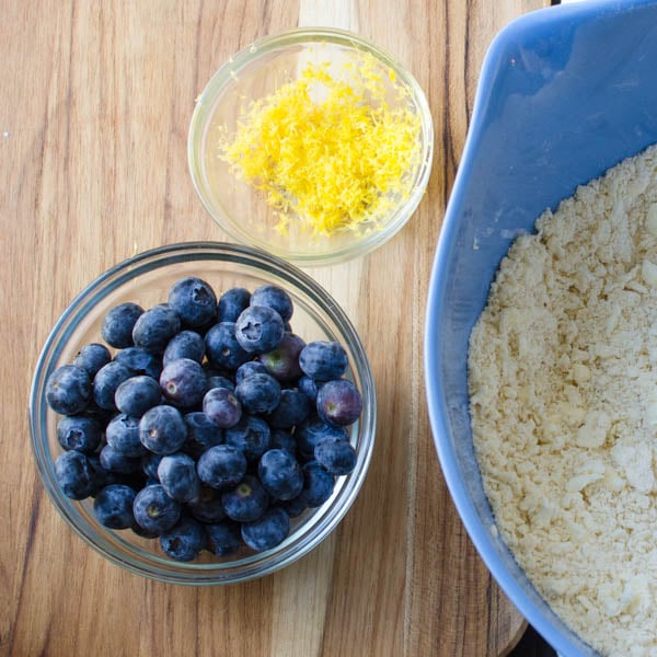 blueberries, lemon zest and flour mixture.