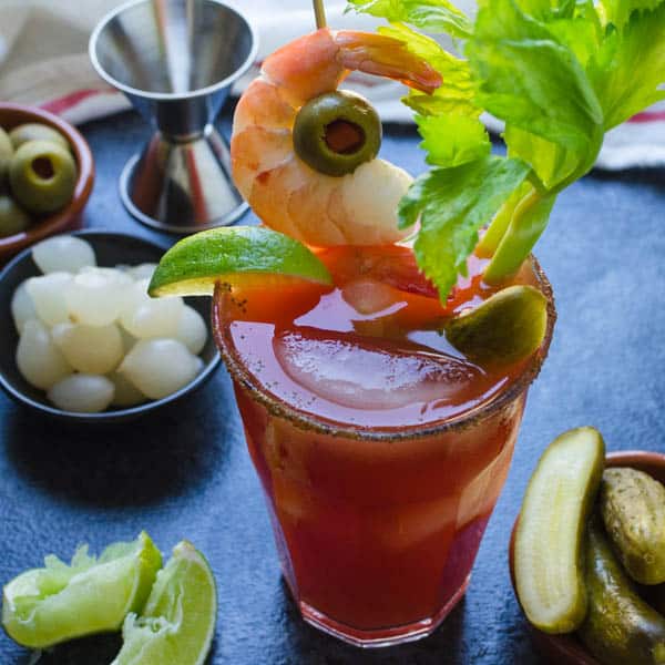 Clamato Bloody Mary in a glass.