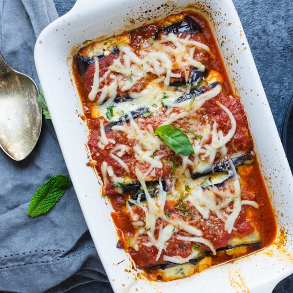 Baked Eggplant Rollatini Recipe with fresh herbs