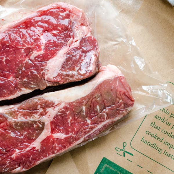 closeup of USDA Prime Strip Steaks