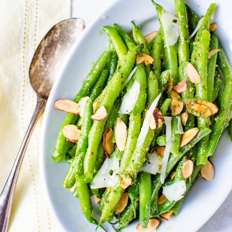Italian green beans with shaved parmesan and almonds.