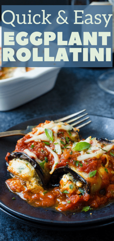 Want an easy Eggplant Rollatini Recipe? This eggplant side dish is it! Stuffed with an herb and lemon cheese filling and baked with your favorite marinara sauce, this quick eggplant recipe is ready in under an hour. #eggplant #stuffedeggplant #bakedeggplant #grilledeggplant #roastedeggplant #eggplantsidedish #sidedish #vegetariansidedish #italianeggplant #italiancasserole #casserole #cottagecheese #parmesan #marinara #italianfood #healthysidedish #vegetarian