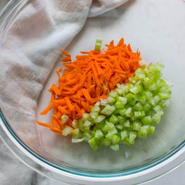 shredded carrots and diced celery
