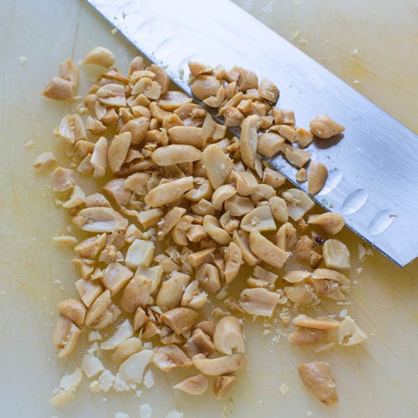 chopping peanuts for the Asian rice salad