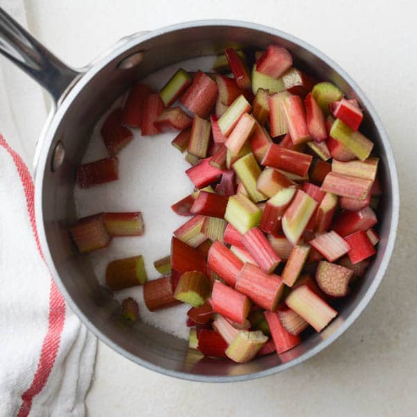 rhubarb, and sugar in a saucepan.