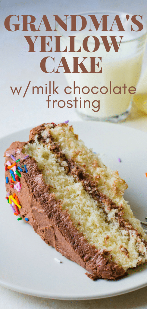 Looking for an Easy Yellow Cake Recipe? Moist yellow cake with milk chocolate frosting is an all purpose dessert & the best homemade birthday cake recipe. #homemadecake #homemadeyellowcake #homemadebirthdaycake #yellowcakewithchocolatefrosting #milkchocolatefrosting #homemadefrosting #homemadebuttercream #milkchocolatebuttercream #birthdaycake #bestbirthdaycakerecipe #yellowcakewithchocolateicing #yellowcakenobutter
