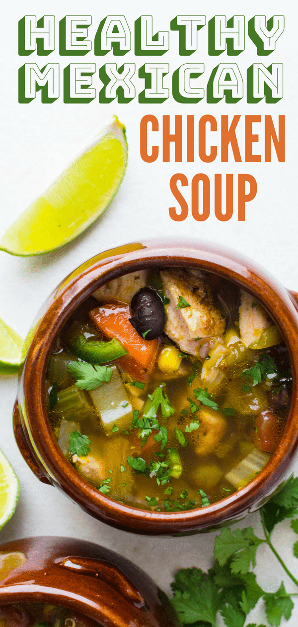Healthy chicken soup recipes can be boring -- not this Southwestern chicken soup - with peppers, vegetables & spices, this chicken quinoa soup is a winner! #chickenquinoasoup #healthychickensouprecipe #southwesternchickensoup #southwesternrecipe #southwesternchicken #hatchchiles #corn #blackbeans #jalapenos #quinoa #chickenbroth #chickensoup #homemadechickensoup #chickensoupfromscratch #chickenvegetablesoup #chickenandvegetablesoup
