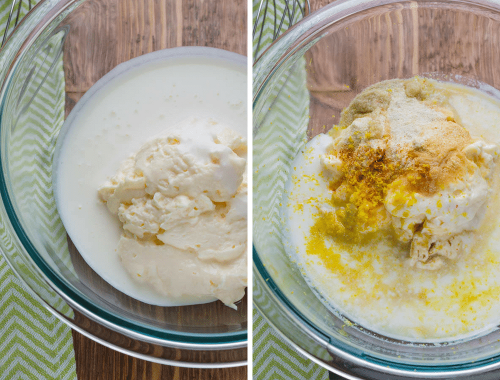 mixing mayonnaise with buttermilk and adding lemon zest and spices.