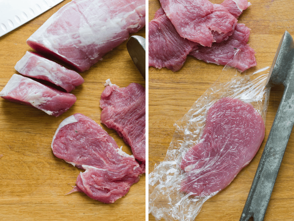 What is pork schnitzel? Thinly pounded cuts of meat like this pork tenderloin.