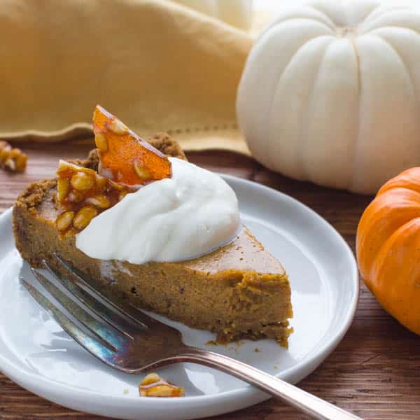 Thanksgiving pumpkin pie with gingersnap crust