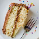 Myne's yellow cake with chocolate icing.