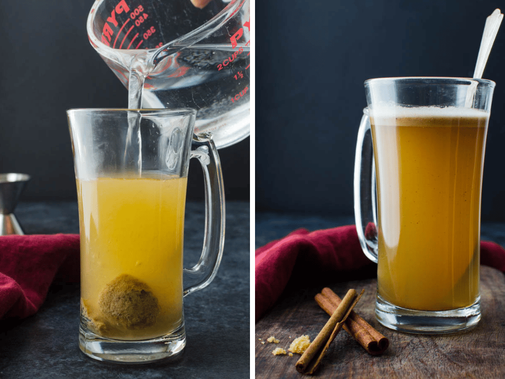 Mixing traditional Hot Buttered Rum Drink.