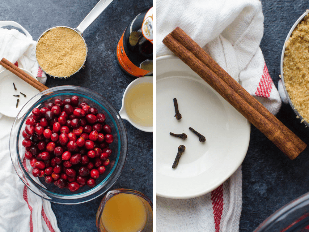 fresh cranberries and spices for cranberry sauce with apples.