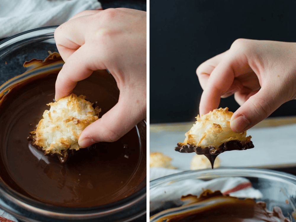 how to make chocolate dipped macaroons.