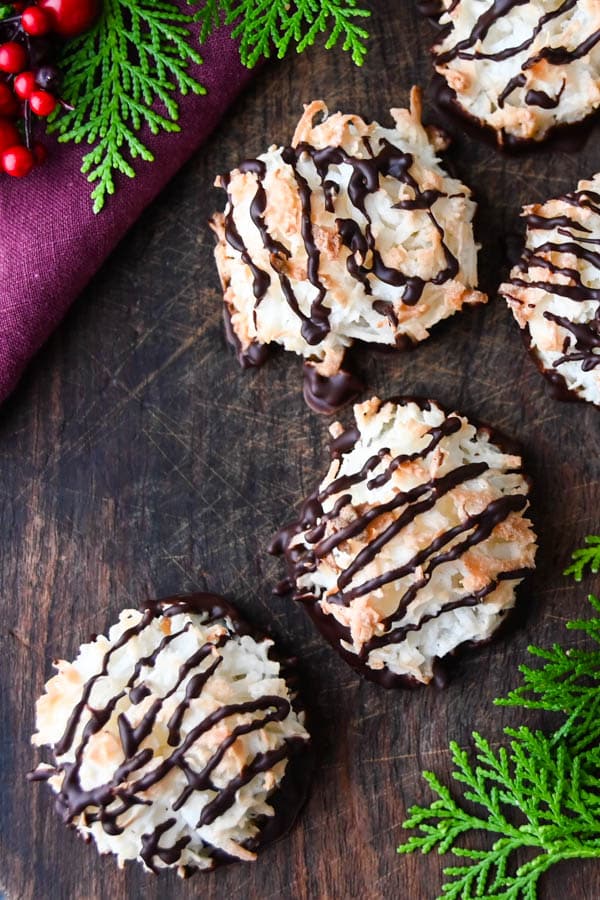 chewy coconut macaroons on a serving board.