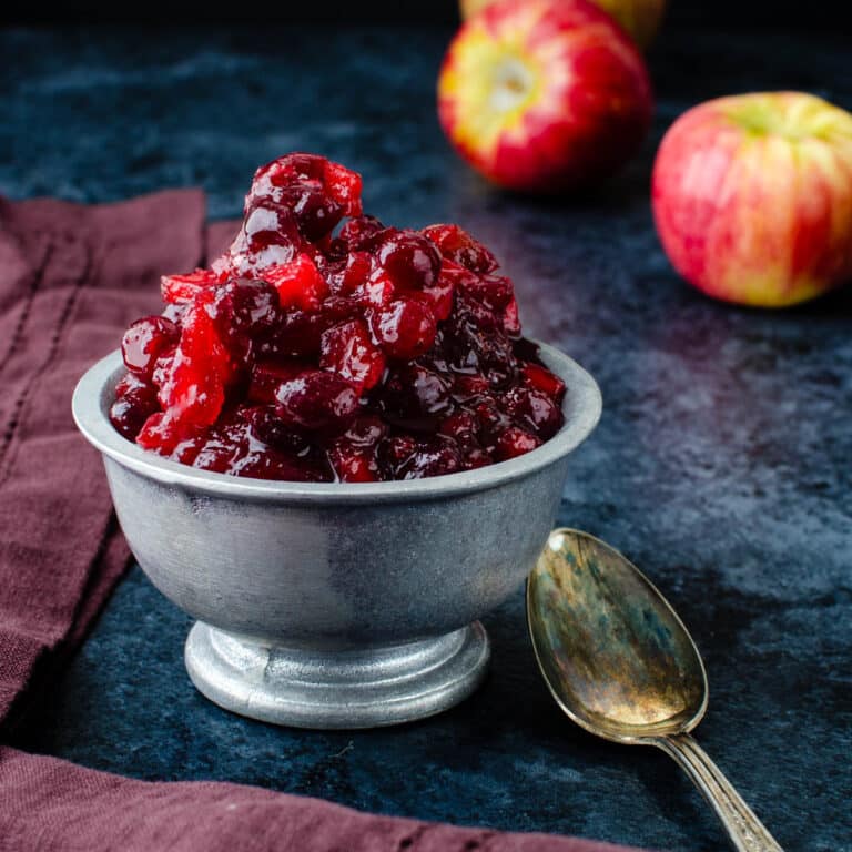 A dish of apple cranberry sauce.