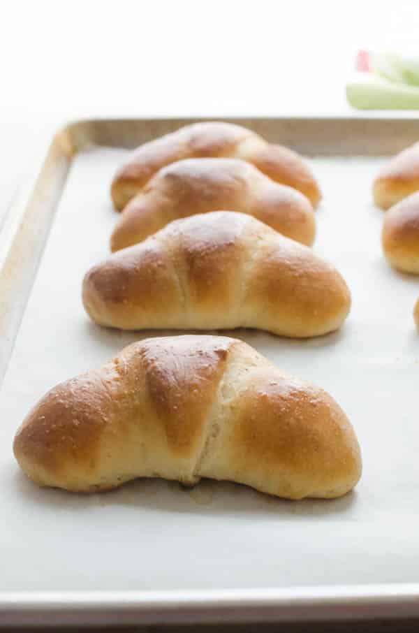 Homemade crescent rolls after baking.