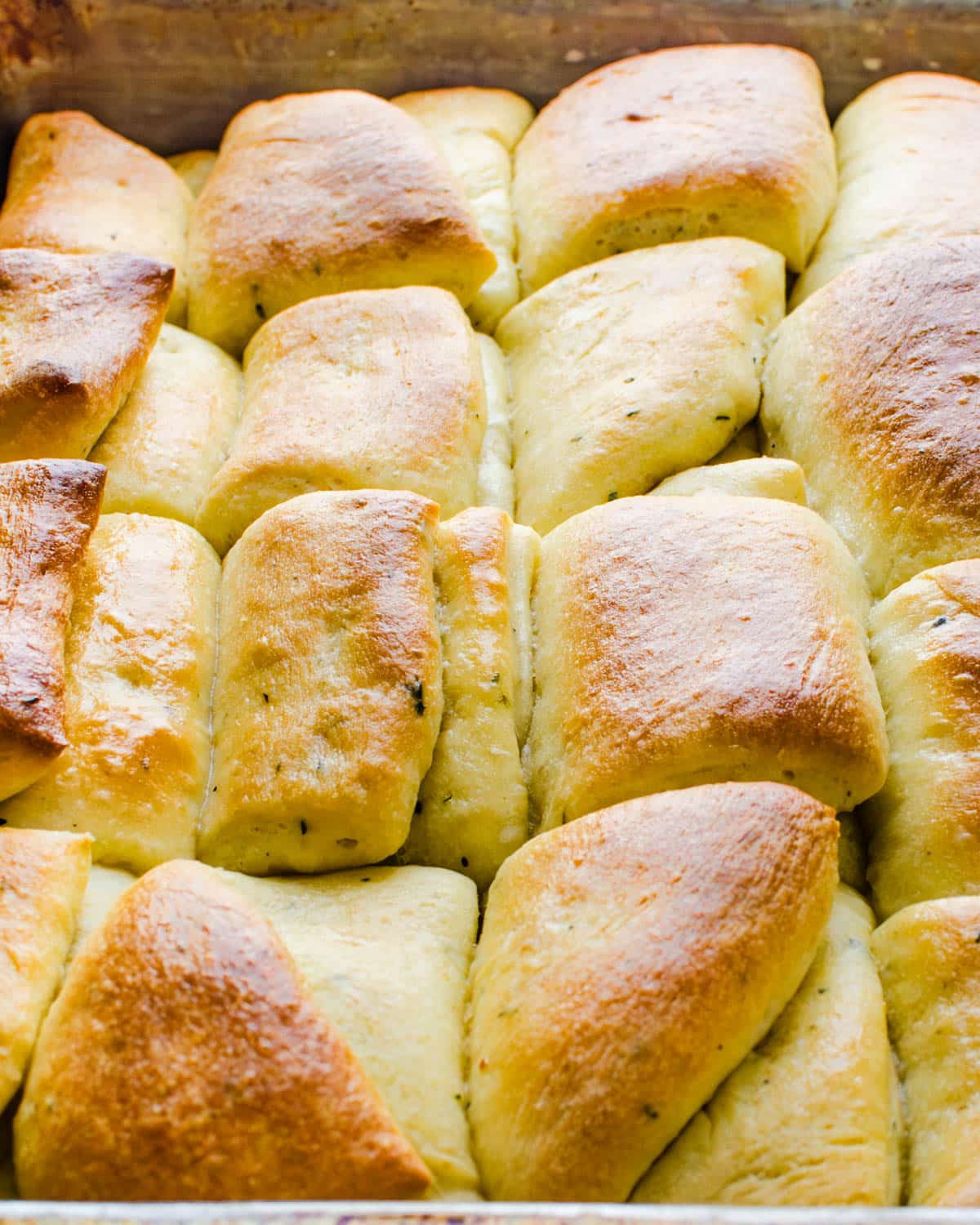 A tray of parker house dinner rolls.