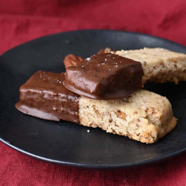 Chocolate Dipped Toasted Pecan Shortbread Cookies