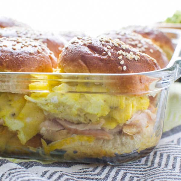 baked oven sliders in a casserole dish.