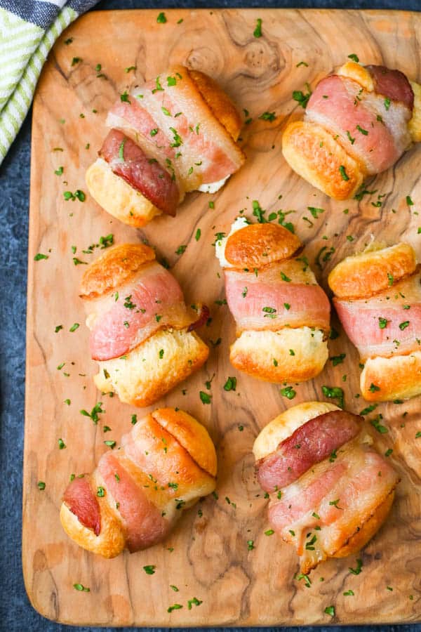 serving bacon cream cheese crescent rolls for easy appetizers for the big game.