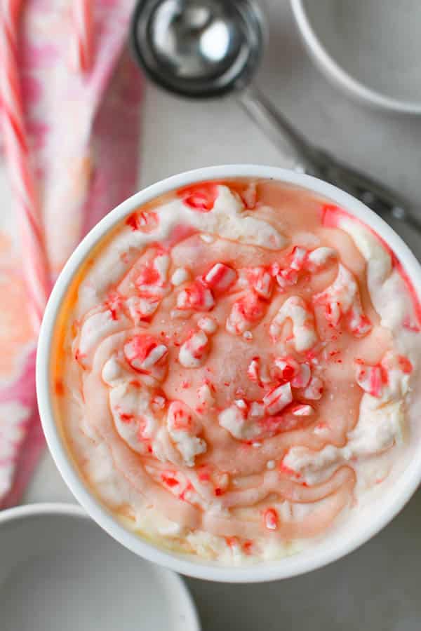 Peppermint stick ice cream after freezing.