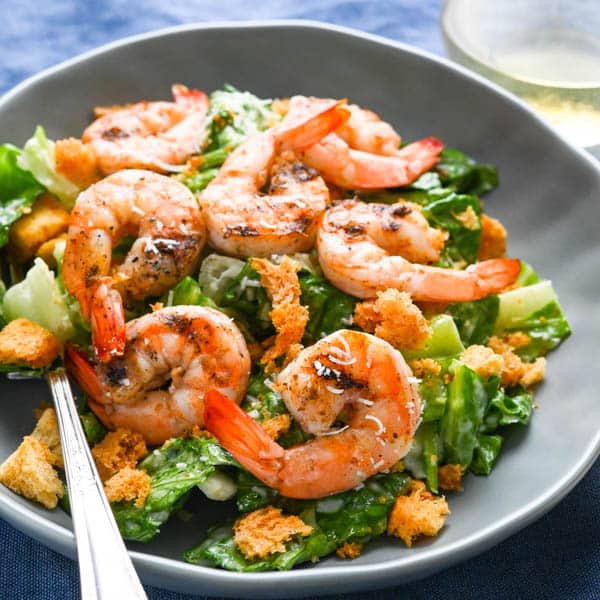 Grilled Shrimp Caesar Salad with Creamy Caesar Dressing